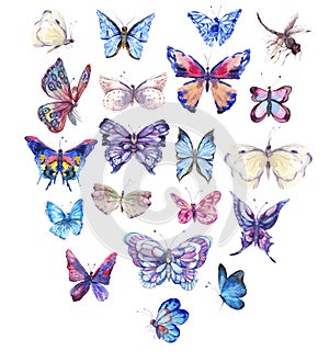 Watercolor butterflies vintage card, Ultraviolet butterfly