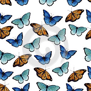 Watercolor butterflyes on the white background.es