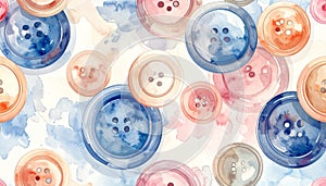 Watercolor Buttons Seamless Pattern Background