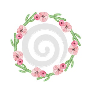 Watercolor Cactus Floral Wreath Cacti Pink Flowers Frame Elegant Garland