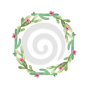 Watercolor Cactus Floral Wreath Cacti Pink Frame Elegant Garland