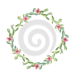 Watercolor Cactus Floral Wreath Cacti Pink Green Frame Wedding Spring Summer