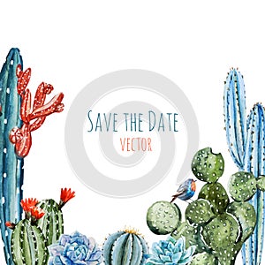 Watercolor cactus frame