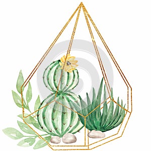 Watercolor Cactus Frame clipart, Mexican Cacti Wreath illustration, Floral Bouquet, Tropical Flower, Baby Shower, Wedding Invites