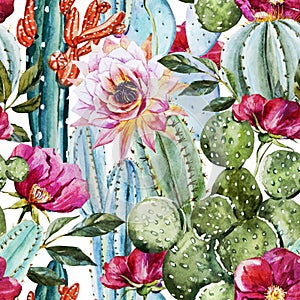 Watercolor cactus pattern photo