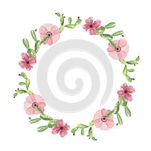 Watercolor Cactus Wreath Cacti Floral Pink Green Frame Wedding Spring Summer