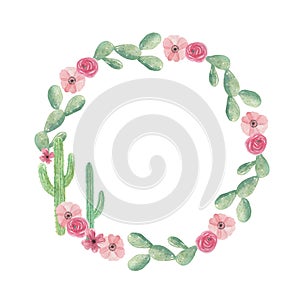 Watercolor Cactus Wreath Cacti Green Frame Wedding Spring Summer