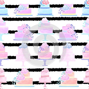 Watercolor Cake Pattern Design With Stripes