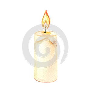 Watercolor candle on a white background.Watercolour izolated element.Illustration for birthday,anniversary