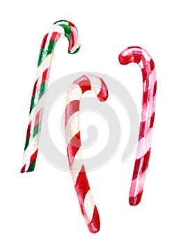 Watercolor candy cane isolated on white
