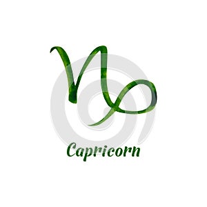 Watercolor Capricorn sign. Hand drawn illustration is isolated on white. Painted zodiac sign