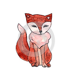 Watercolor card with cute fox