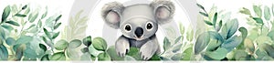 Watercolor cartoon koala tropical animal illustration
