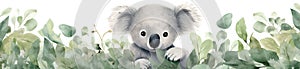 Watercolor cartoon koala tropical animal illustration