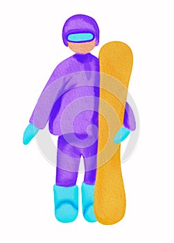 Watercolor cartoon snowboarder