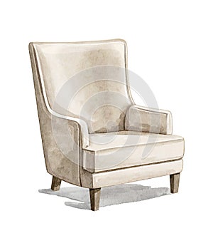 Watercolor cartoon white armchair