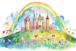 Watercolor Castle Landscape