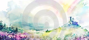 Watercolor Castle Landscape