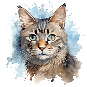 watercolor cat Hand drawn sweet home pet
