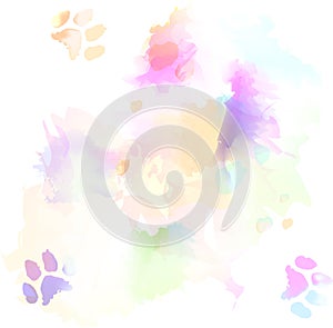 Watercolor and Cat Paw Print on White - Background Texture Pattern