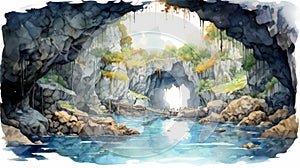 Watercolor Cave Illustration: Anime Art Inspired By Die Brucke