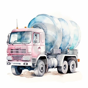 Watercolor Cement Mixer Truck Clipart