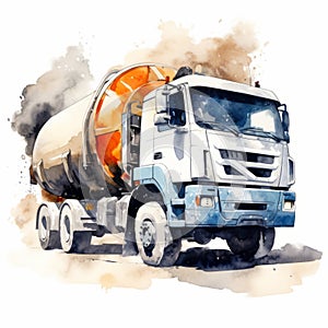 Watercolor Cement Mixer Truck Clipart - Industrial Fragments Style