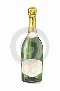 Watercolor champagne bottle.