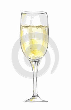 Watercolor champagne glass.