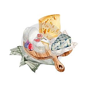 Watercolor cheeseboard clipart Illustration