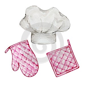 Watercolor chef hat and potholder set