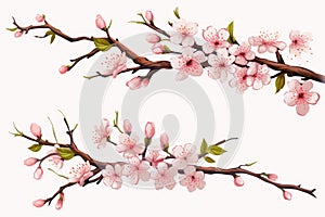 Watercolor cherry blossom branch set isolated on white background. Vector illustration, A set of cherry blossom branches with