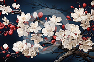 Watercolor Cherry Blossom Tree Painting in Japanese Style
