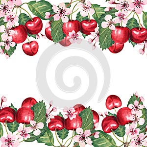 Watercolor cherry frame hand drawn illustration isolated