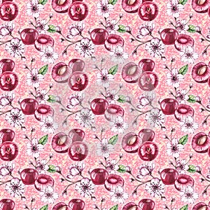 Watercolor cherry pattern