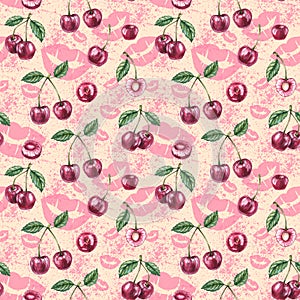 Watercolor cherry pattern