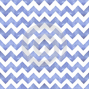 Watercolor chevron in blue and white. Abstract zigzag background