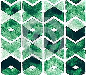 Watercolor chevron green colors on white background. Abstract seamless pattern for fabric. Lush Meadow