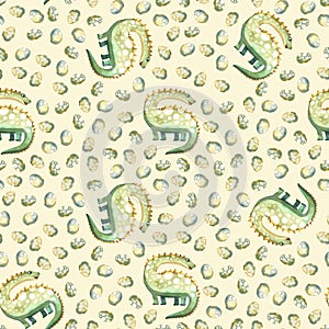 Watercolor childish pattern dinosaur with eggs