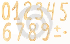 Watercolor childish poster with cute numbers in beige colors. Children room decor. Children education. Card making