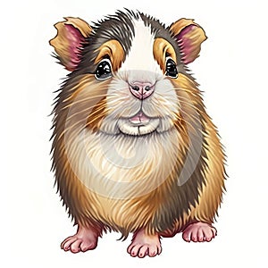 Watercolor Children Book Illustrations, Cute guineapig standing with white background, created with Generative AI