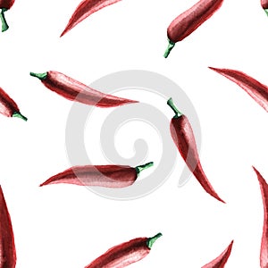 Watercolor chilli pepper seamless pattern