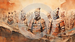 watercolor of Chinese Terracotta Army.