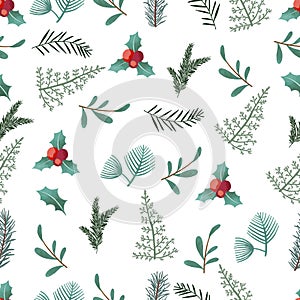 Watercolor christmas background with holly leaf.Vector illustration seamless pattern for background,wallpaper,frabic.Editable