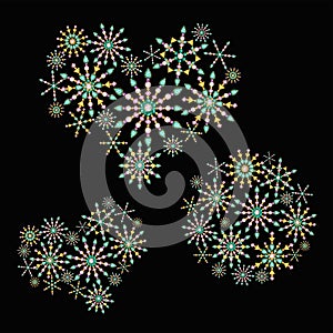 Watercolor Christmas ball heart from crystal snowflake on black background. Beautiful bright colors jewelry decoration