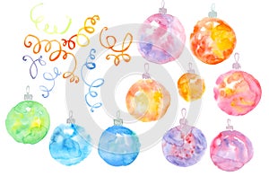 Watercolor Christmas baubles Element set