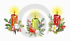 watercolor christmas candle set vector design illustration