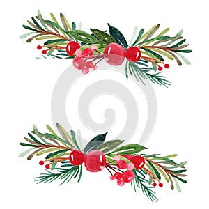 Watercolor Christmas card for text. Illustration for greeting cards and invitations isolated on white background