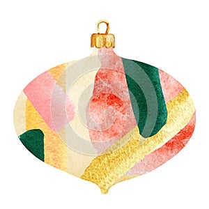 Watercolor christmas decor illustration. Abstract christmas tree toys elements in modern style. Holiday graphic