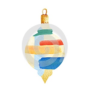 Watercolor christmas decor illustration. Abstract christmas tree toys elements in modern style. Holiday graphic